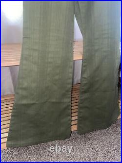 1960's / 1970s Denim Linen Pants Flare Bell bottom Hippie Boho Army Green