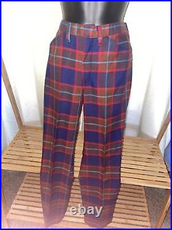 1960's / 1970s Denim Linen Pants Flare Bell bottom Hippie Boho Red Blue Plaid 29