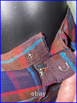 1960's / 1970s Denim Linen Pants Flare Bell bottom Hippie Boho Red Blue Plaid 29