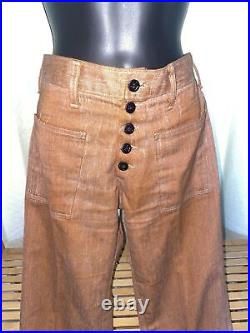 1960's / 1970s Denim Linen Pants Flare Bell bottom Hippie Boho Rust Orange