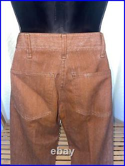 1960's / 1970s Denim Linen Pants Flare Bell bottom Hippie Boho Rust Orange