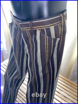 1960's / 1970s Denim Linen Pants Flare Bell bottom Hippie Boho Striped
