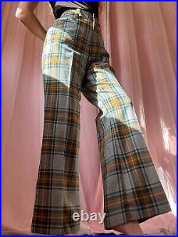 1970s Green + Yellow Plaid Bell Bottoms