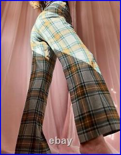 1970s Green + Yellow Plaid Bell Bottoms