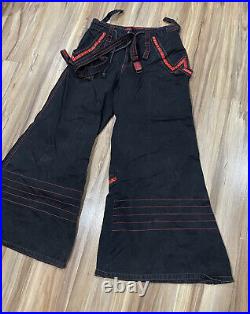 28x29 Vintage 90s Tripp NYC Wide Flare Bell Bottom Bondage Pants Red/ Black