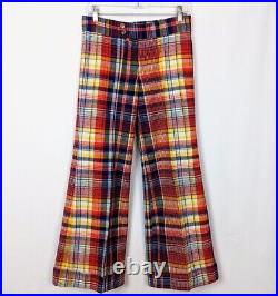 70's Vintage Garland 10 Multicolored Checkered Hi Waisted Bell Bottom Pants Wool