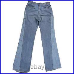 70s Vintage Hippie Boho Festival Windowpane Patchwork Bell Bottoms Flare Jeans