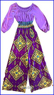 AmAzInG! VTG 60s JUMPSUIT BELL BOTTOM HIPPIE DISCO GROOVY Psychedelic PURPLE S/M