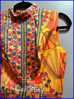 Bell Bottom Jumpsuit Romper Psychadelic Bright Orange Color 28in Waist Size 4/6