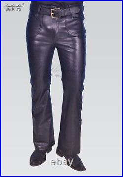 Bell bottom leather jeans with 70's patch pocket MADE TO MEASURE