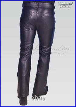 Bell bottom leather jeans with 70's patch pocket MADE TO MEASURE