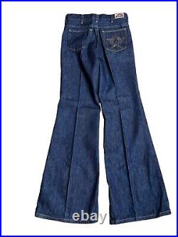 NOS Vtg 70s Unisex Denim Jeans RAINBOW Label STAR 27x32 WRANGLER Bell Bottoms