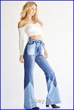 NWT Revice Jeans Sz 29 Two Tone Belt Bell Bottom Wide Leg Vintage 70s Vibes HTF