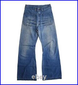 Navy Dungaree Bell Bottom Jeans Flared Vintage USA Military FADED WORN HIPPIE