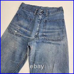 Navy Dungaree Bell Bottom Jeans Flared Vintage USA Military FADED WORN HIPPIE