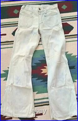 RARE! VTG 70s Lee Jeans Acid WASH WHITE Flared Bell Bottoms 27x30