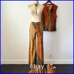 Turtle Bax Vintage novelty DENIM two piece lace front tunic & bell bottom pants