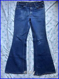 VINTAGE 70's Orange Tab Levis Big Bell Bottom Jeans 684 0217 34x33in Demin