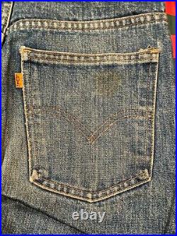VINTAGE 70s Orange Tab Levis Bell Bottom Jeans 39x28.5 Medium Blue Flare Boot