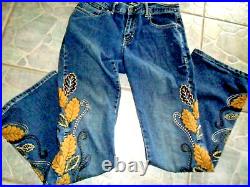 VINTAGE BLING 80'S EMBROIDERED DYNAMITE BELL BOTTOM JEANS FLARES Sz 7 30x40