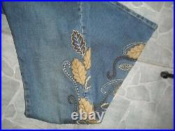 VINTAGE BLING 80'S EMBROIDERED DYNAMITE BELL BOTTOM JEANS FLARES Sz 7 30x40