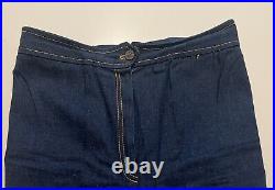 VTG 70s Jeans Denim Bell Bottoms High Waist Side Cross Stitch Dark Blue 28x34