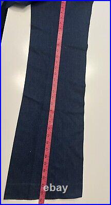 VTG 70s Jeans Denim Bell Bottoms High Waist Side Cross Stitch Dark Blue 28x34