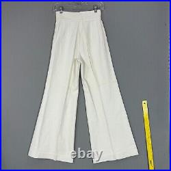VTG 70s White Jeans Canvas Big Bell Bottoms High Waist Sears JR Bazaar 25 x 29