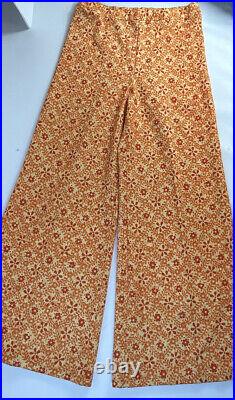 VTG 70s Womens L Country Floral High Rise Bell Bottom Flare Pants Disco Hippy