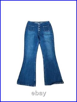 VTG Levi's 70s sailor style bell bottoms flare Button & Red tab front Blue Jeans