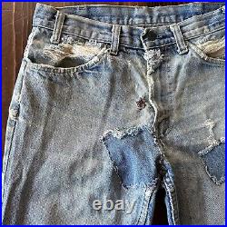 VTG Orange Levi's 584 Bell Bottom Jeans Mens 32x27 Worn Ripped As Is Distressed