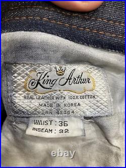 VTG Rare 1970s King Arthur Denim & Leather Patchwork Bell Bottom Flare Jeans 34