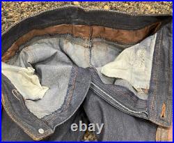 VTG Rare 1970s King Arthur Denim & Leather Patchwork Bell Bottom Flare Jeans 34
