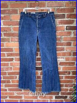 Vintage 1950 60s Outlooks Bell-bottom Flare Wide Leg Pintuck Denim Jeans XL