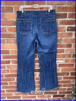 Vintage 1950 60s Outlooks Bell-bottom Flare Wide Leg Pintuck Denim Jeans XL