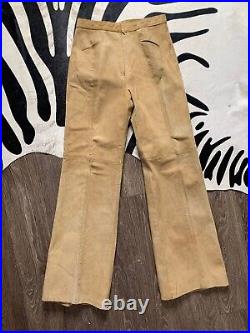 Vintage 1970's Saks Fifth Ave Leather Pants Women's 10 Tan Suede Bell Bottoms