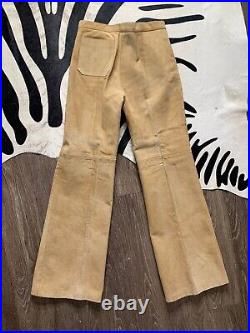 Vintage 1970's Saks Fifth Ave Leather Pants Women's 10 Tan Suede Bell Bottoms