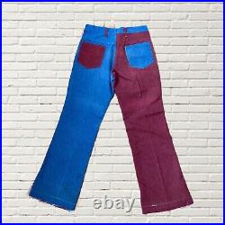 Vintage 60s 70s Corduroy Flare Pants Color Blocked Bell Bottom Size Xs/s