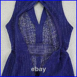 Vintage 60s 70s Jumpsuit XS S Blue Metallic Knit Palazzo Bell Bottom ILGWU Disco