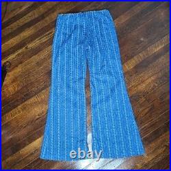 Vintage 60s 70s Retro Blue White Boho Bell Bottom Hippie Pants Small Medium