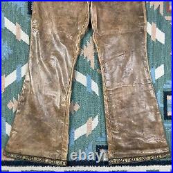 Vintage 60s 70s Soft Leather Hippie Flare Bell Bottom Aztec Pants Sz 32x29