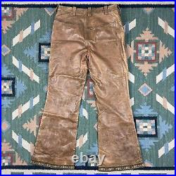 Vintage 60s 70s Soft Leather Hippie Flare Bell Bottom Aztec Pants Sz 32x29