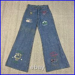 Vintage 70's Big Yank Denim Jeans Bell Bottom Flare Women's 13 Hippy Embroidered
