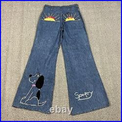 Vintage 70's Big Yank Denim Jeans Bell Bottom Flare Women's 13 Hippy Embroidered