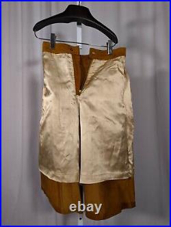 Vintage 70s Boho Heavy Duty Leather Suede Brown Culottes Bellbottom Pants NYC