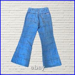 Vintage 70s Brittania Patchwork Bell Bottom Flare Jeans Window Pane Size S