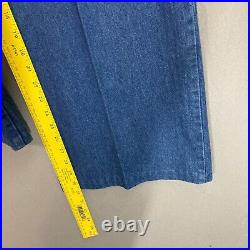 Vintage 70s Jeans Denim Big Bell Bottoms High Waist Quilted Pocket Tie Belted XS