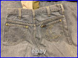 Vintage 70s LEE Denim Baggy Jeans Bell Bottoms Hippie Moon Embroidery USA 30X33
