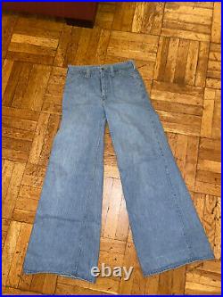 Vintage 70s LEE Denim Baggy Jeans Bell Bottoms Hippie Moon Embroidery USA 30X33