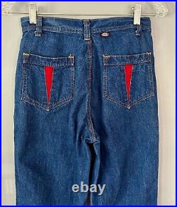 Vintage 70s RARE Red Snap Highwaisted Bell Bottoms Flared Jeans Sz S